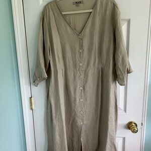Flax Light Beige V-Neck Dress